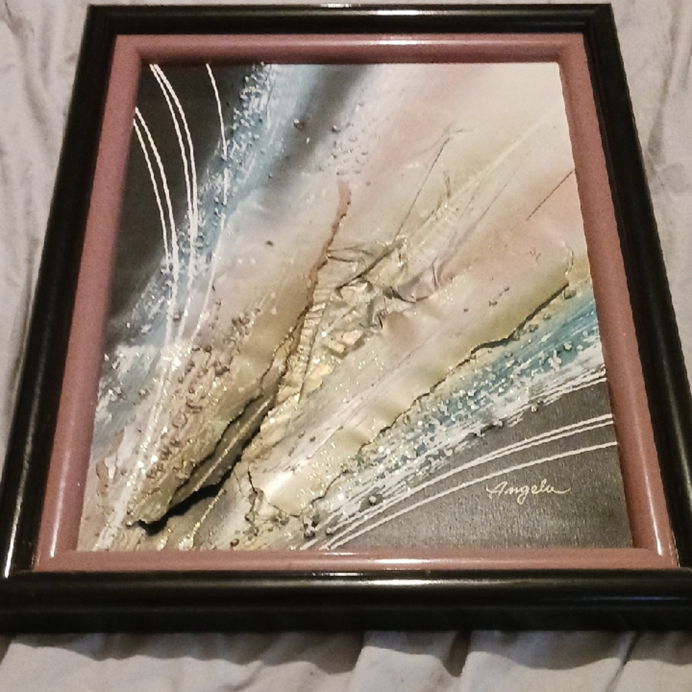 Textured Abstract Framed Wall Art in Pink, Blue and Gold